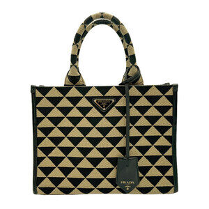 Prada Symbole tote Shoulder bag geometric triangle embroidered black Tan